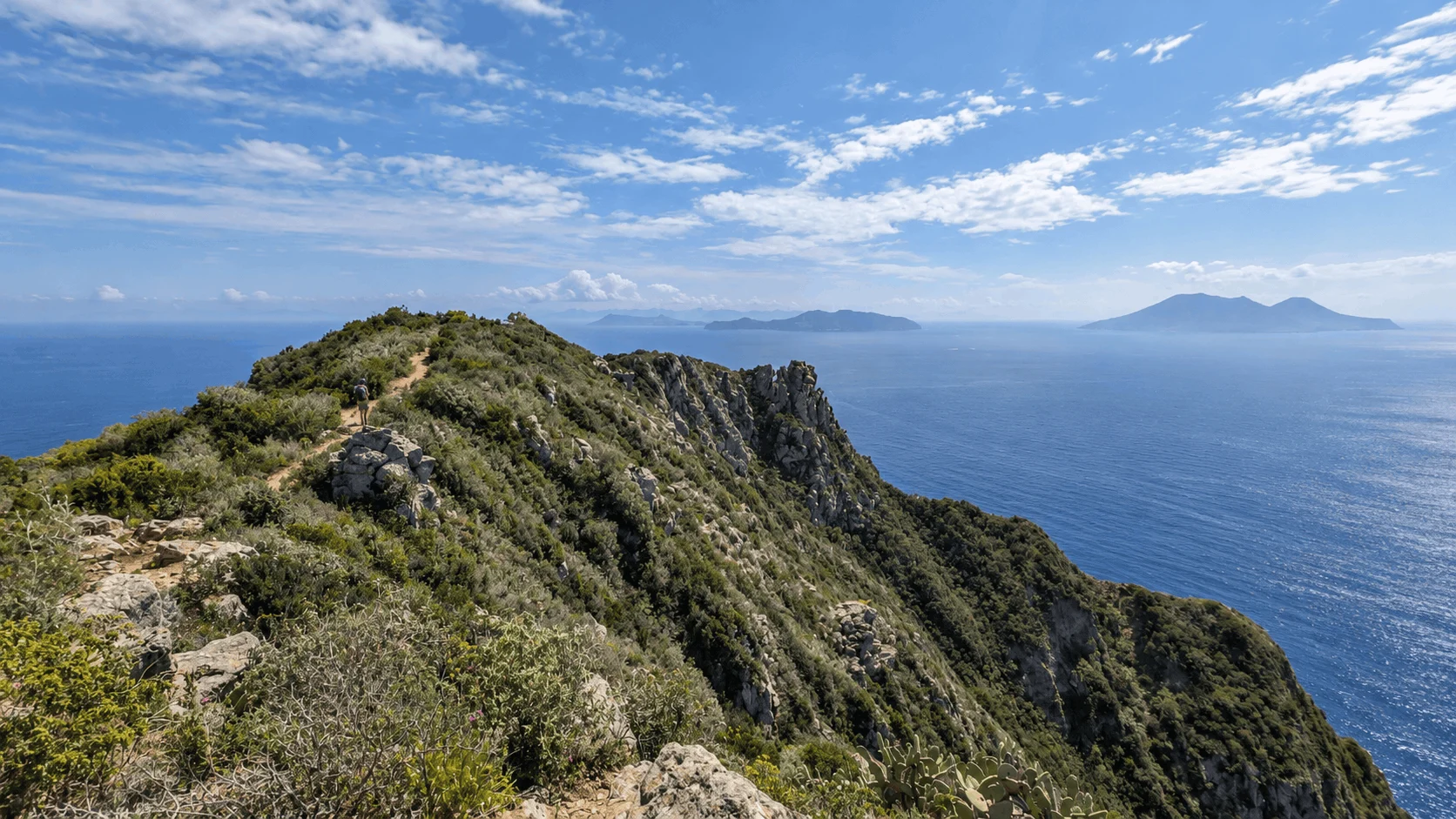 View from Punta del Corvo, the highest point of Panarea, over the Aeolian Islands